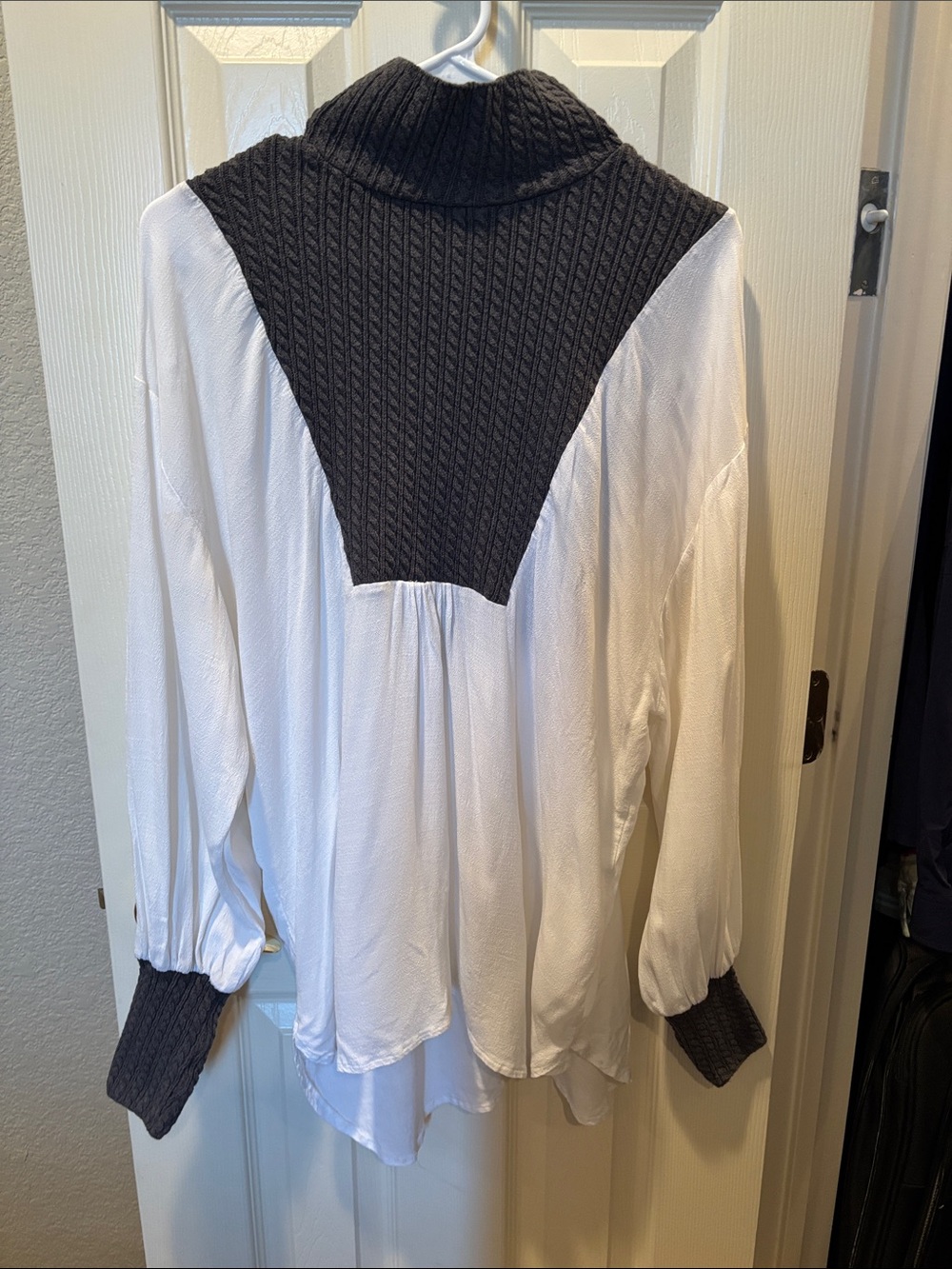 Zara Contrasting Mixed Media Cable Knit Blouse High Low Mock Neck Tunic sz M